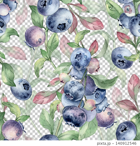 Blueberry repeat pattern of watercolor branches and leaves isolated. Botanical illustration of summer berries on seamless background. Artistic fruit textile design for fabric or wrapping paper print. Blueberry repeat pattern of watercolor branches and leaves isolated. Botanical illustration of summer berries on seamless background. Artistic fruit textile design for fabric or wrapping paper print. 140912546
