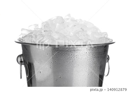 Metal bucket with ice cubes isolated on white Metal bucket with ice cubes isolated on white 140912879