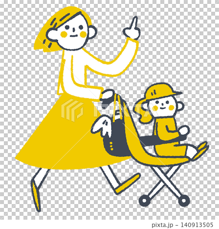 ベビーカーを押す元気な母親と子供のイラスト ベビーカーを押す元気な母親と子供のイラスト 140913505