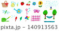 手描き風の夏のピクニックとガーデン素材セット 140913563