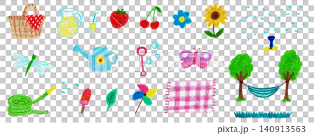 Hand-drawn style summer picnic and garden material set Hand-drawn style summer picnic and garden material set 140913563
