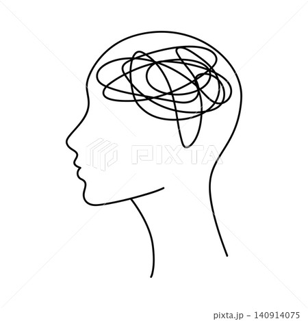Mental health illustration. Confusion in head. Female character with psychological problems. 140914075