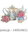 Vintage Watercolor Peony Tea Party Clipart Set Vintage teapot, cup and peonies Botanical Collection PNG transparent background 140914611