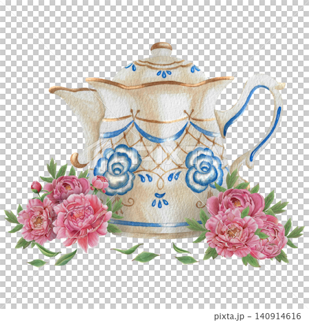 Vintage Watercolor Peony Tea Party Clipart Set Porcelain teapot with peonies Botanical Collection PNG transparent background Vintage Watercolor Peony Tea Party Clipart Set Porcelain teapot with peonies Botanical Collection PNG transparent background 140914616