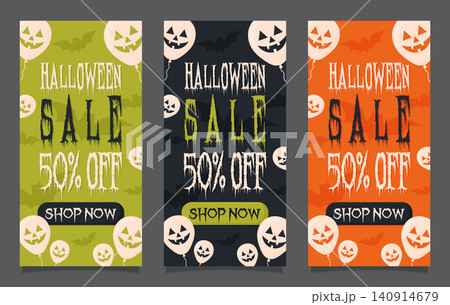 halloween sale flyers set with spooky balloons vector illustration. 140914679