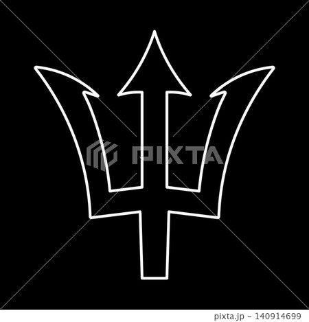 Trident white contour flat sticker, icon, badge mockup. Barbados national symbol simple template. Neptune sign silhouette layout. Trident white contour flat sticker, icon, badge mockup. Barbados national symbol simple template. Neptune sign silhouette layout. 140914699