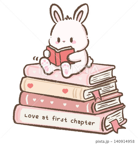 Cute Cozy Bunny Reading on a Stack of Romance Books Love at First Chapter Book Lover Digital Clipart Cute Cozy Bunny Reading on a Stack of Romance Books Love at First Chapter Book Lover Digital Clipart 140914958