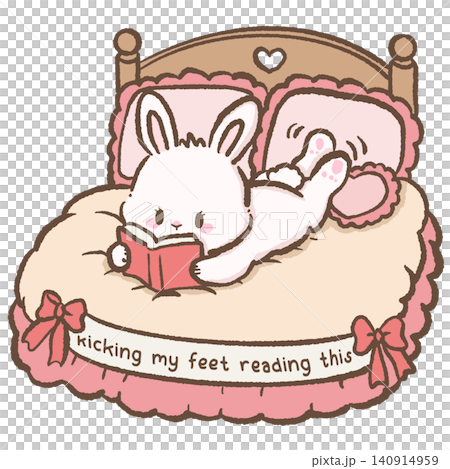 Cute Romance Reader Bunny Lying on a Cozy Pink Bed Kicking My Feet Reading This Romance Novel Book Lover Digital Clipart 140914959