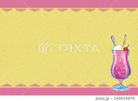 レトロポップなクリームソーダ(ストロベリー)のポストカード・背景フレーム素材 レトロポップなクリームソーダ(ストロベリー)のポストカード・背景フレーム素材 140914979