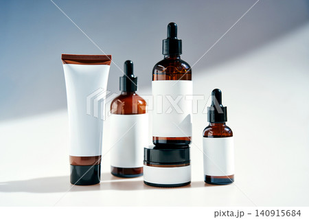 Personalized skincare products in amber glass containers 140915684