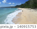 Aerial perspective capturing tranquil island coast with forest and ocean meeting 140915753
