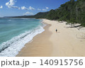 Aerial perspective capturing tranquil island coast with forest and ocean meeting 140915756