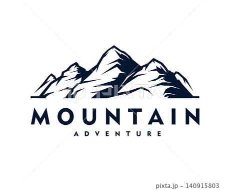 Mountain peak or hill icon, hiking travel symbol. Mountain peaks adventure vector symbol, Alps range icon. Wild terrain skyline panorama tourism emblem with peaky mountains range and typography Mountain peak or hill icon, hiking travel symbol. Mountain peaks adventure vector symbol, Alps range icon. Wild terrain skyline panorama tourism emblem with peaky mountains range and typography 140915803