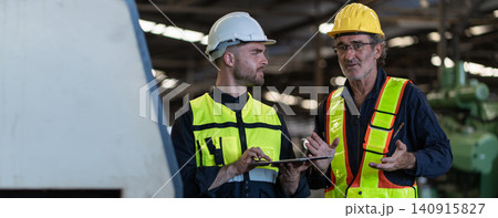Workers Factory or Engineering work at factory site check up machine or products in site Workers Factory or Engineering work at factory site check up machine or products in site 140915827