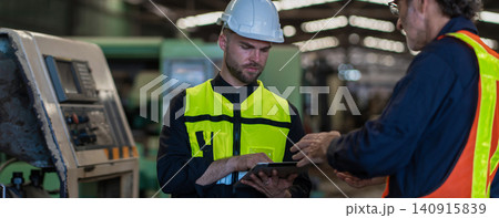 Workers Factory or Engineering work at factory site check up machine or products in site 140915839