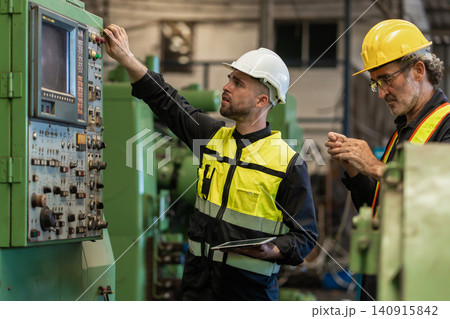 Workers Factory or Engineering work at factory site check up machine or products in site Workers Factory or Engineering work at factory site check up machine or products in site 140915842
