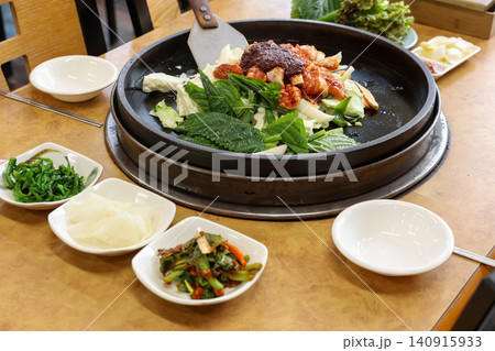 Raw Spicy Korean Chicken Stir Fry Dakgalbi with Vegetables Raw Spicy Korean Chicken Stir Fry Dakgalbi with Vegetables 140915933
