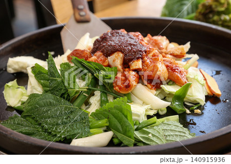 Raw Spicy Korean Chicken Stir Fry Dakgalbi with Vegetables Raw Spicy Korean Chicken Stir Fry Dakgalbi with Vegetables 140915936