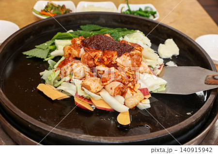 Raw Spicy Korean Chicken Stir Fry Dakgalbi with Vegetables Raw Spicy Korean Chicken Stir Fry Dakgalbi with Vegetables 140915942