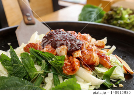 Raw Spicy Korean Chicken Stir Fry Dakgalbi with Vegetables Raw Spicy Korean Chicken Stir Fry Dakgalbi with Vegetables 140915980