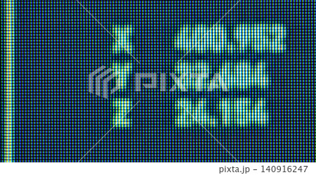 Blue green old CRT screen pixels displaying text 140916247
