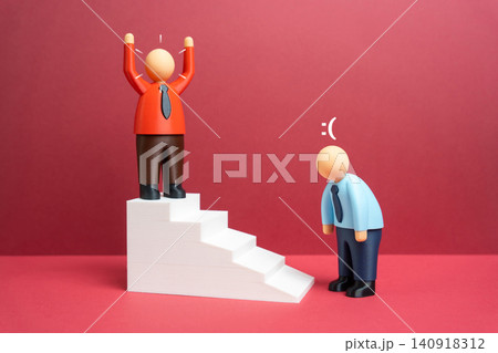 One office worker at the top of the career ladder, another at the bottom. A failure of meritocracy in the company. 140918312