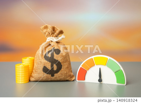 Performance scale based on average values and dollar money bag. Average profitability indicators. Performance scale based on average values and dollar money bag. Average profitability indicators. 140918324