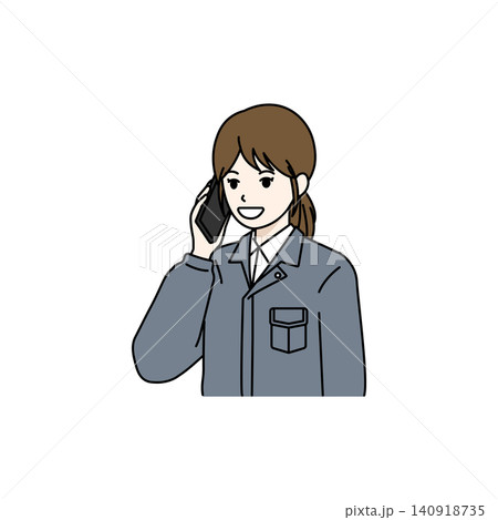 女性作業員 グレー作業服 電話 女性作業員 グレー作業服 電話 140918735