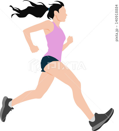 ランニングする女性のイラスト ランニングする女性のイラスト 140918884
