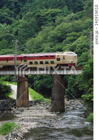 新緑が美しい早朝の伯備線を駆け抜ける285系電車の寝台特急サンライズ出雲号_2026/6/19撮影 140919018