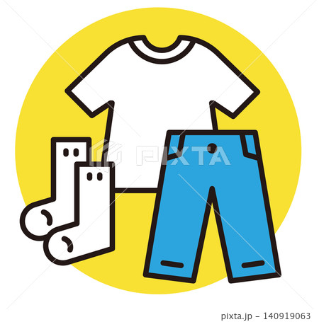 服のアイコン。衣類や着替えのイラスト。Tシャツ、ズボン、靴下。 服のアイコン。衣類や着替えのイラスト。Tシャツ、ズボン、靴下。 140919063