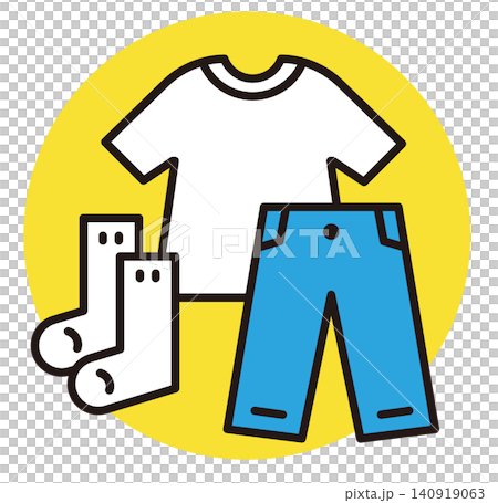 服のアイコン。衣類や着替えのイラスト。Tシャツ、ズボン、靴下。 服のアイコン。衣類や着替えのイラスト。Tシャツ、ズボン、靴下。 140919063