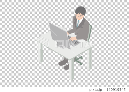デスクでノートパソコン作業をする男性会社員のアイソメトリックイラスト素材 デスクでノートパソコン作業をする男性会社員のアイソメトリックイラスト素材 140919545