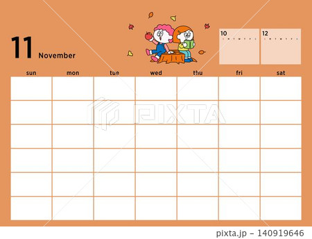カレンダーテンプレート(日付なし) (11月) カレンダーテンプレート(日付なし) (11月) 140919646