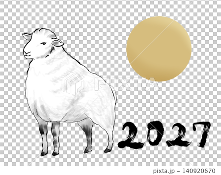 羊年，金色圓圈，2027年新年卡片插圖，透明背景 140920670