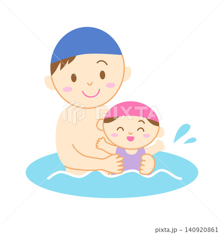 プールで泳ぐ赤ちゃんとパパのイラスト プールで泳ぐ赤ちゃんとパパのイラスト 140920861