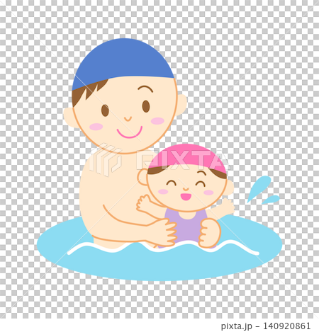 プールで泳ぐ赤ちゃんとパパのイラスト プールで泳ぐ赤ちゃんとパパのイラスト 140920861