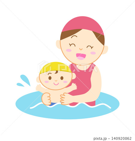 プールで泳ぐ赤ちゃんとママのイラスト プールで泳ぐ赤ちゃんとママのイラスト 140920862