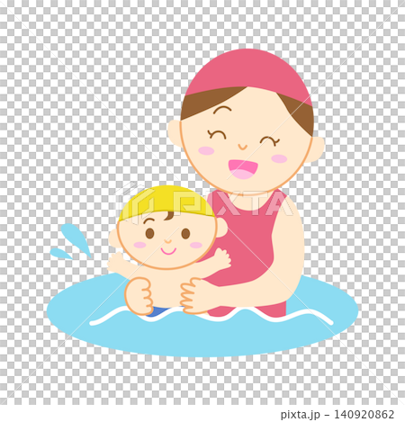 プールで泳ぐ赤ちゃんとママのイラスト プールで泳ぐ赤ちゃんとママのイラスト 140920862