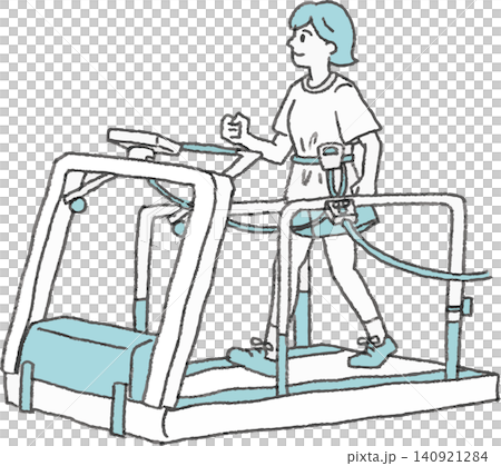 負荷心電図検査(トレッドミル試験)を受ける女性のイラスト(健康診断・循環器内科・ランニングマシン・精 負荷心電図検査(トレッドミル試験)を受ける女性のイラスト(健康診断・循環器内科・ランニングマシン・精 140921284