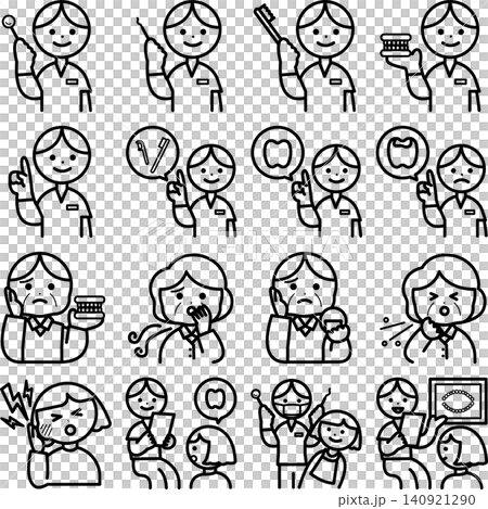 一套用於牙科的單色插圖。 一套用於牙科的單色插圖。 140921290