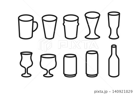 ビールグラスと缶の線画アイコン10個セット ビールグラスと缶の線画アイコン10個セット 140921829