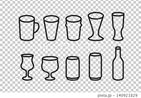 ビールグラスと缶の線画アイコン10個セット ビールグラスと缶の線画アイコン10個セット 140921829