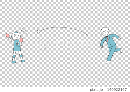 An illustration of a business person playing catch with an AI (artificial intelligence). 140922167