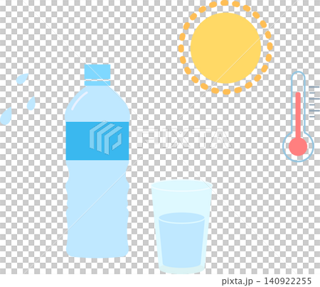 A set of illustrations for frequent hydration, simple materials for preventing heatstroke and coping with the heat. A set of illustrations for frequent hydration, simple materials for preventing heatstroke and coping with the heat. 140922255