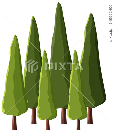 Cartoon Style Green Cypress Tree Group Vector Illustration Cartoon Style Green Cypress Tree Group Vector Illustration 140922400