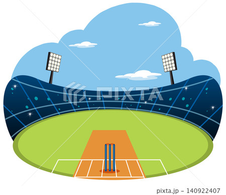 Vector Illustration of a Professional Cricket Stadium with Pitch and Wickets Vector Illustration of a Professional Cricket Stadium with Pitch and Wickets 140922407