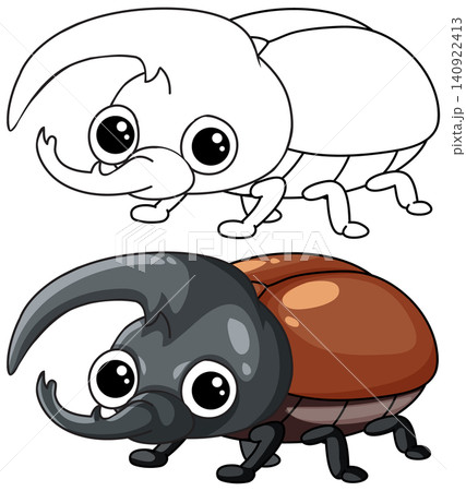 Cute Cartoon Rhinoceros Beetle Vector Illustration for Coloring Book Cute Cartoon Rhinoceros Beetle Vector Illustration for Coloring Book 140922413