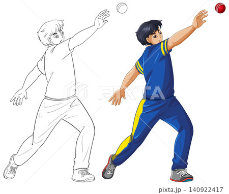 Young Male Cricket Player Throwing Ball in Anime Vector Style Young Male Cricket Player Throwing Ball in Anime Vector Style 140922417