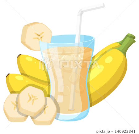 Banana Smoothie in Glass with Fresh Banana Slices Banana Smoothie in Glass with Fresh Banana Slices 140922841